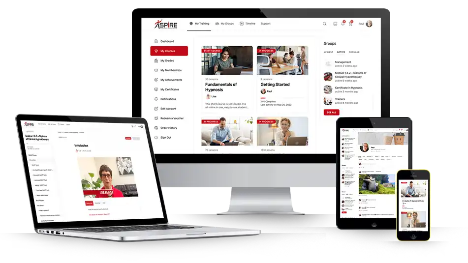 Aspire learning platform on desktop, laptop, tablet and phone